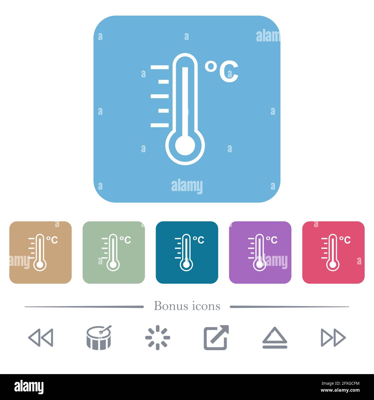 Celsius thermometer warm temperature white flat icons on color rounded ...