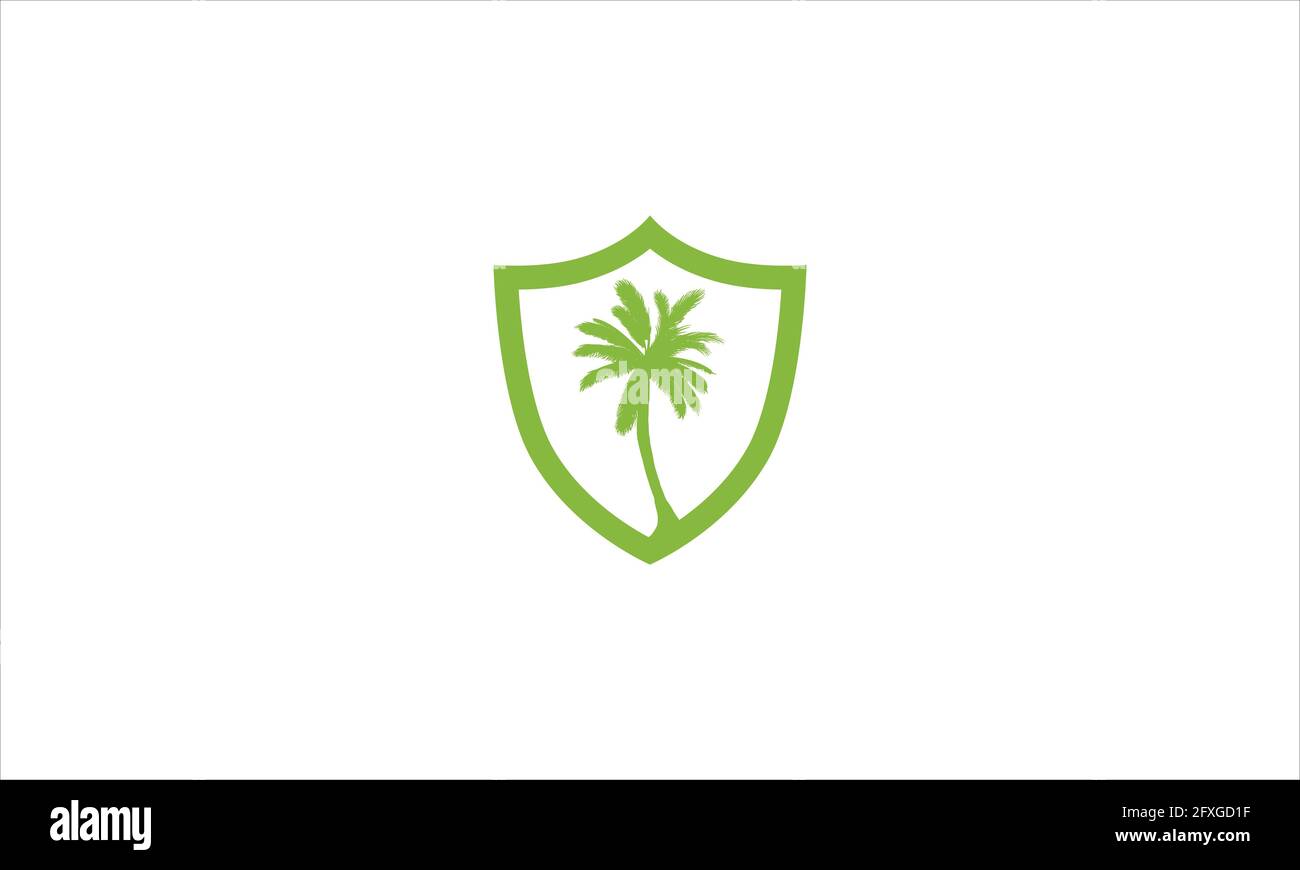 green tree Eco shield icon logo in flat design vector  illustration Stock Vector