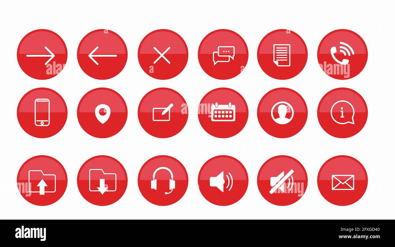 Web Icon Set. Set of red and white simple illustrations for a website Stock Vector