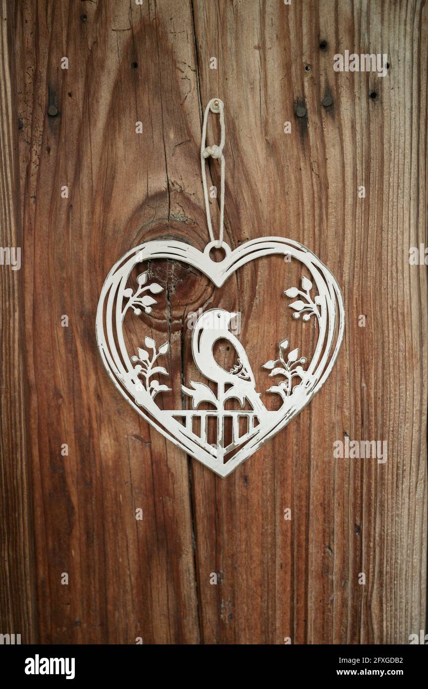 white bird in heart decoration at wedding Stock Photo