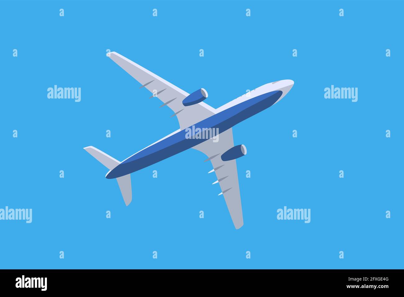Passenger plane in flight on a blue background. Vector illustration of ...