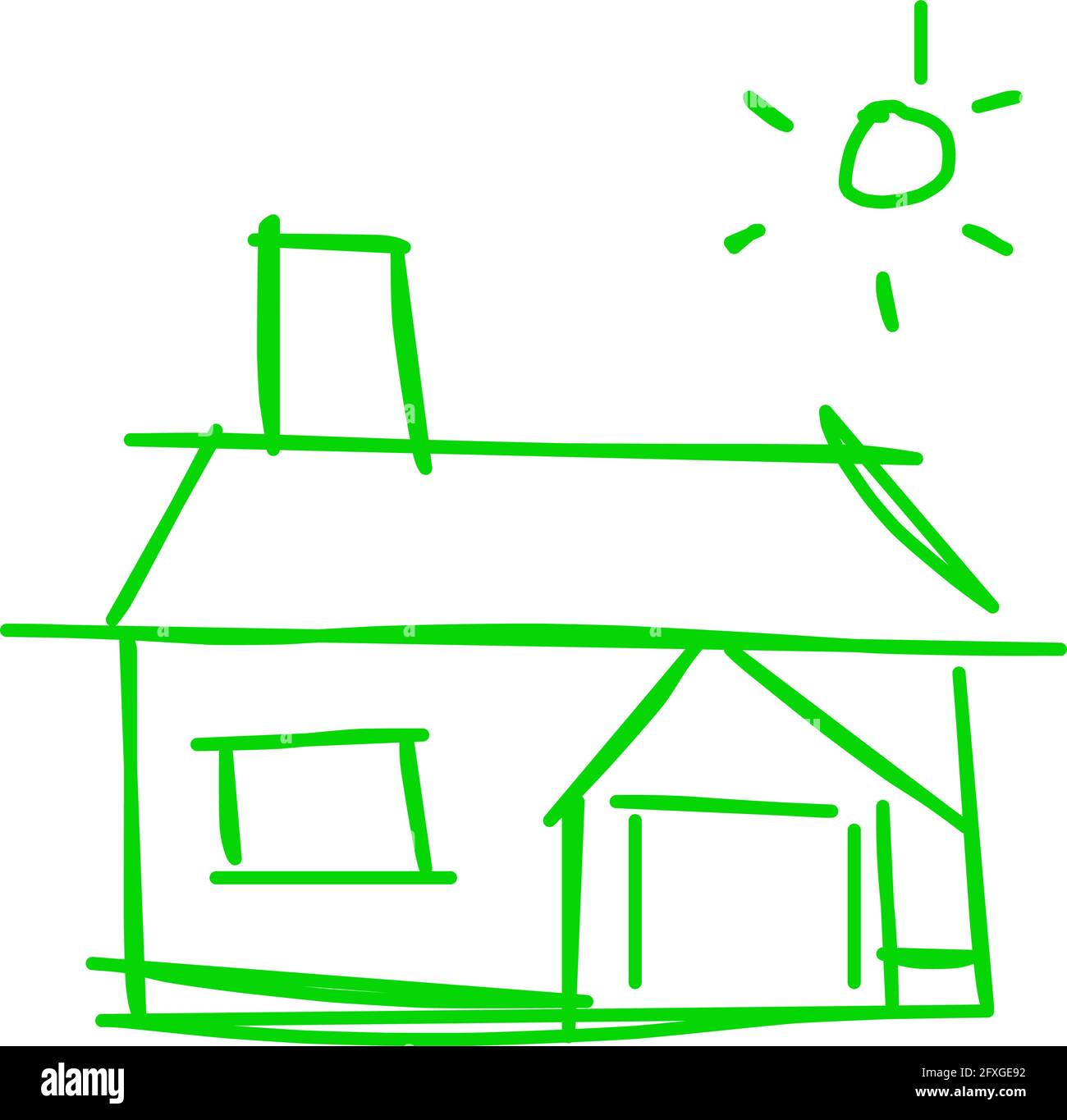 House icon of rough line art in hand drawn style, sun, green 11 Stock ...