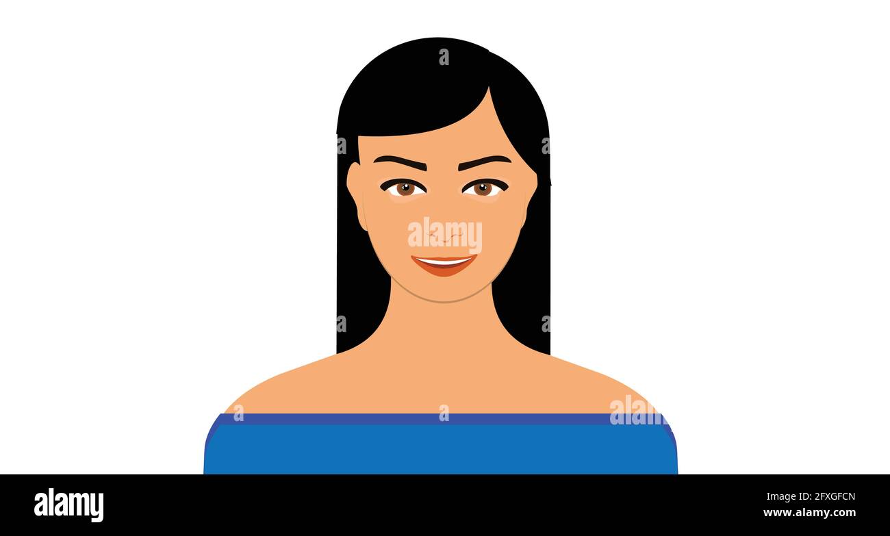 Beautiful teenage girl, woman with different facial expression. Brunette woman in blue shirt Stock Vector