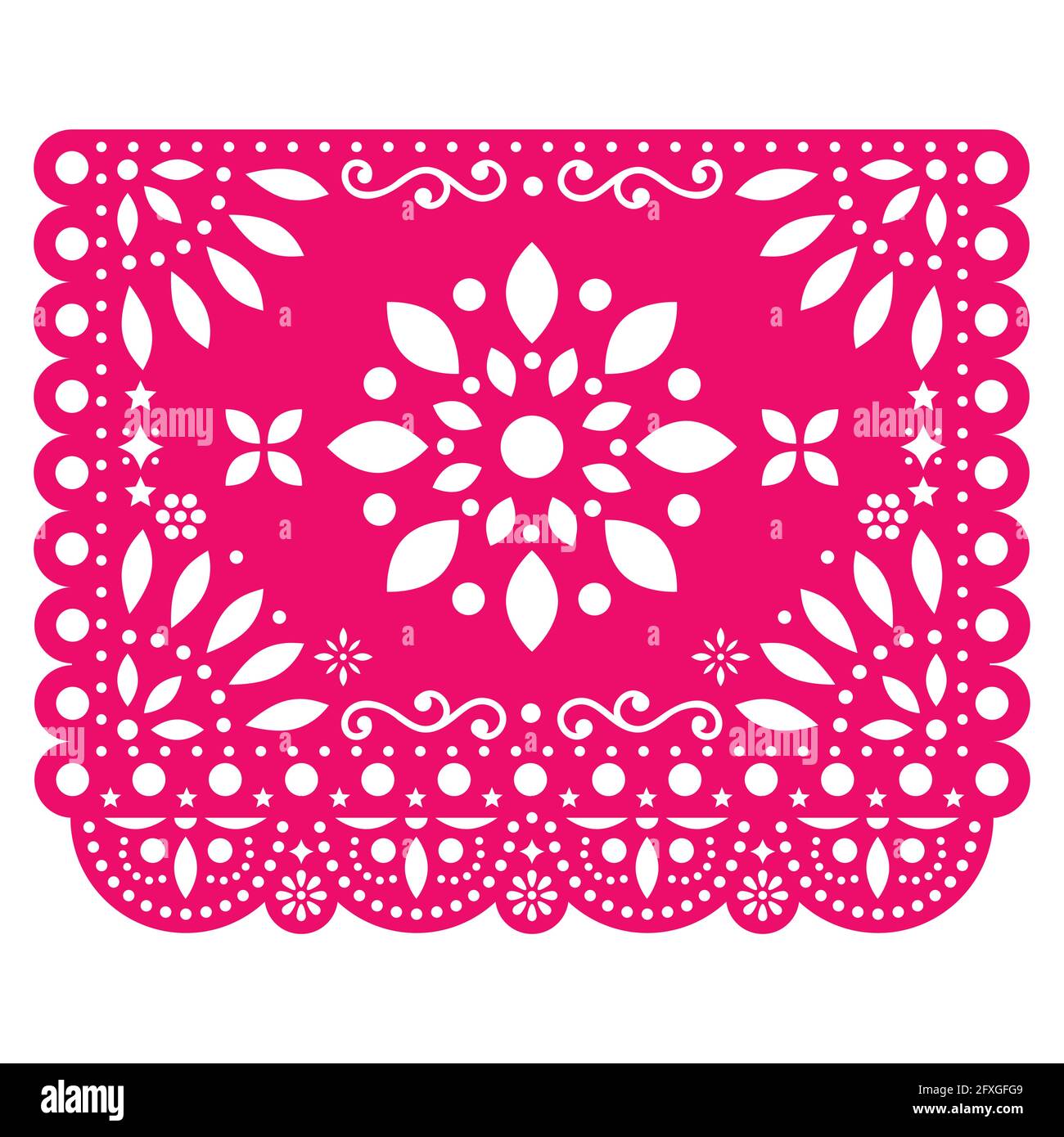 Papel Picado vector design with flower in pink Mexican paper decoration with flowers and geometric shapes Stock Vector