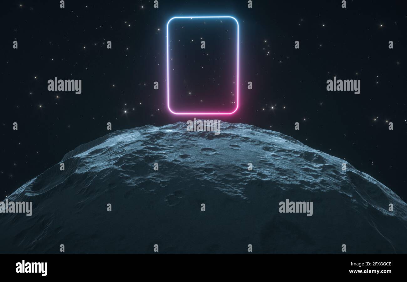 Planet and neon light with starry sky background, 3d rendering. Computer  digital drawing Stock Photo - Alamy