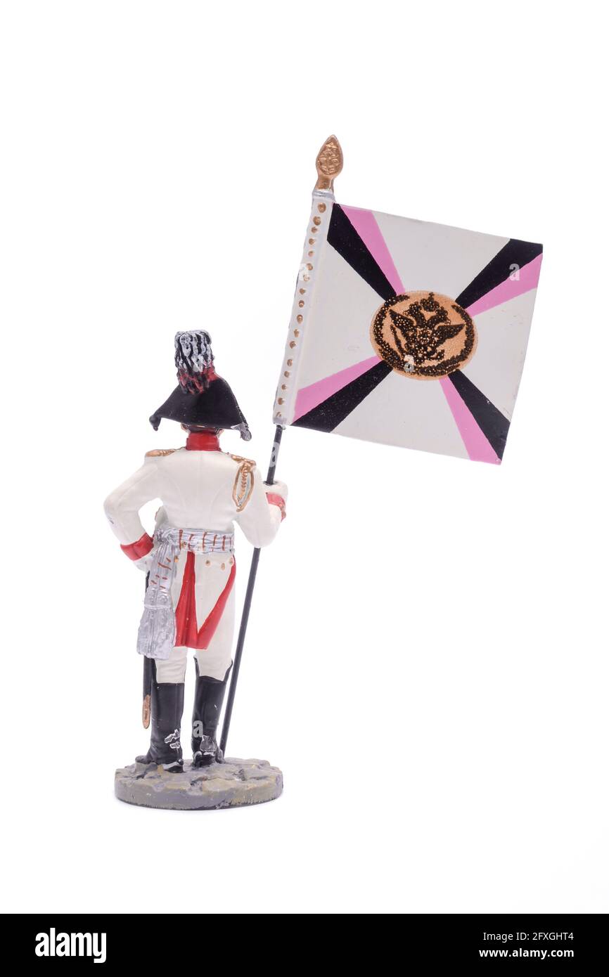 tin soldier  General's adjutant, computed from the cavalry, 1807 Isolated on white Stock Photo
