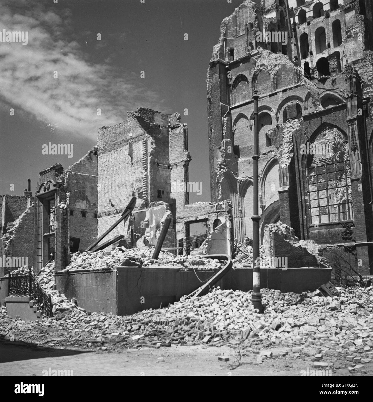 [Destroyed Church], June 1945, buildings, World War II, destruction, The Netherlands, 20th century press agency photo, news to remember, documentary, historic photography 1945-1990, visual stories, human history of the Twentieth Century, capturing moments in time Stock Photo