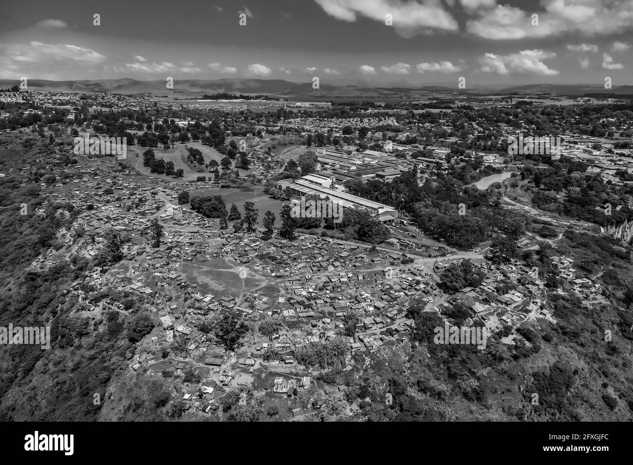 HOWICK, SOUTH AFRICA - Jan 05, 2021: Howick, South Africa, October 19, 2012, Aerial View of Low income housing near Howick Falls KwaZulu-Natal South A Stock Photo