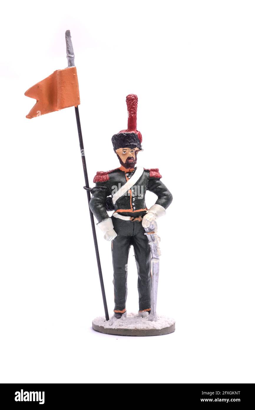 tin soldier Sapper 13th horse Jaeger Regiment, 1808 Isolated on white