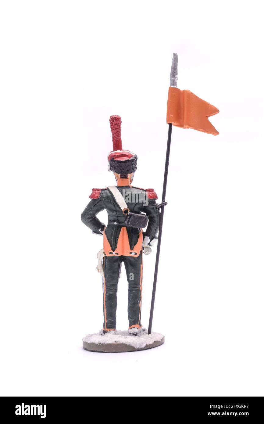 tin soldier Sapper 13th horse Jaeger Regiment, 1808 Isolated on white