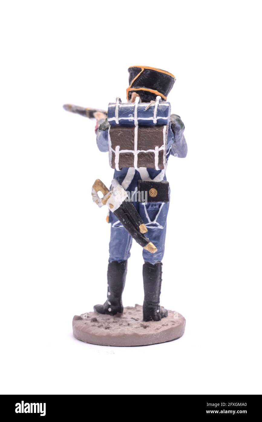 tin soldier Shooter French light infantry, 1813 Isolated on white Stock ...