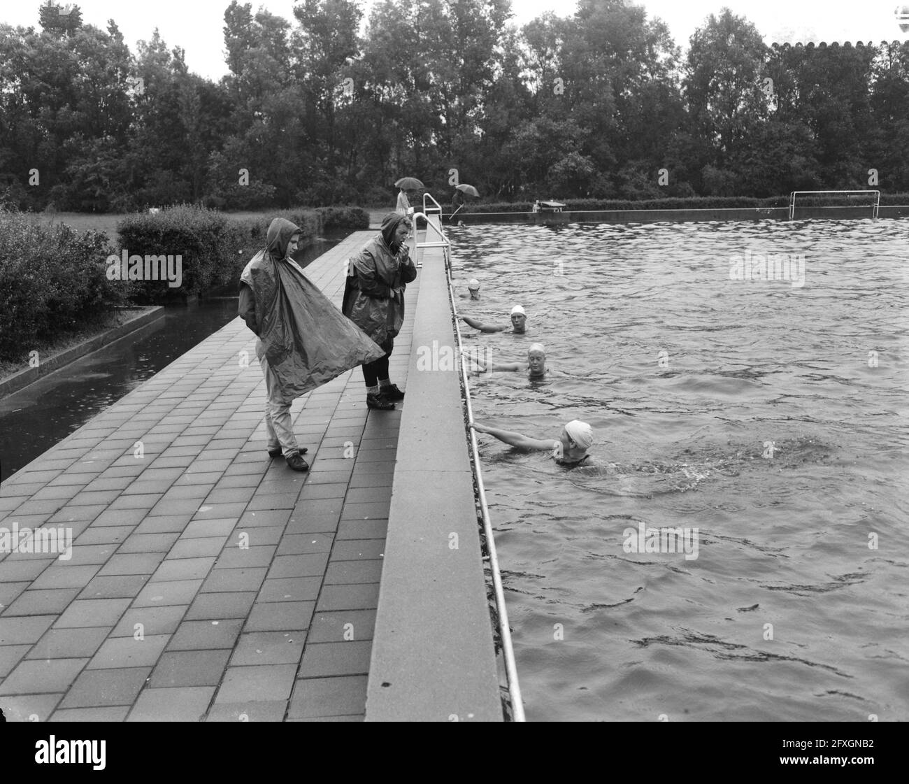 Four Naarden swimmers going to the Olympics from back to front T. Lagerberg, A. den Haan and M. Heemskerk, August 15, 1960, Olympics, The Netherlands, 20th century press agency photo, news to remember, documentary, historic photography 1945-1990, visual stories, human history of the Twentieth Century, capturing moments in time Stock Photo