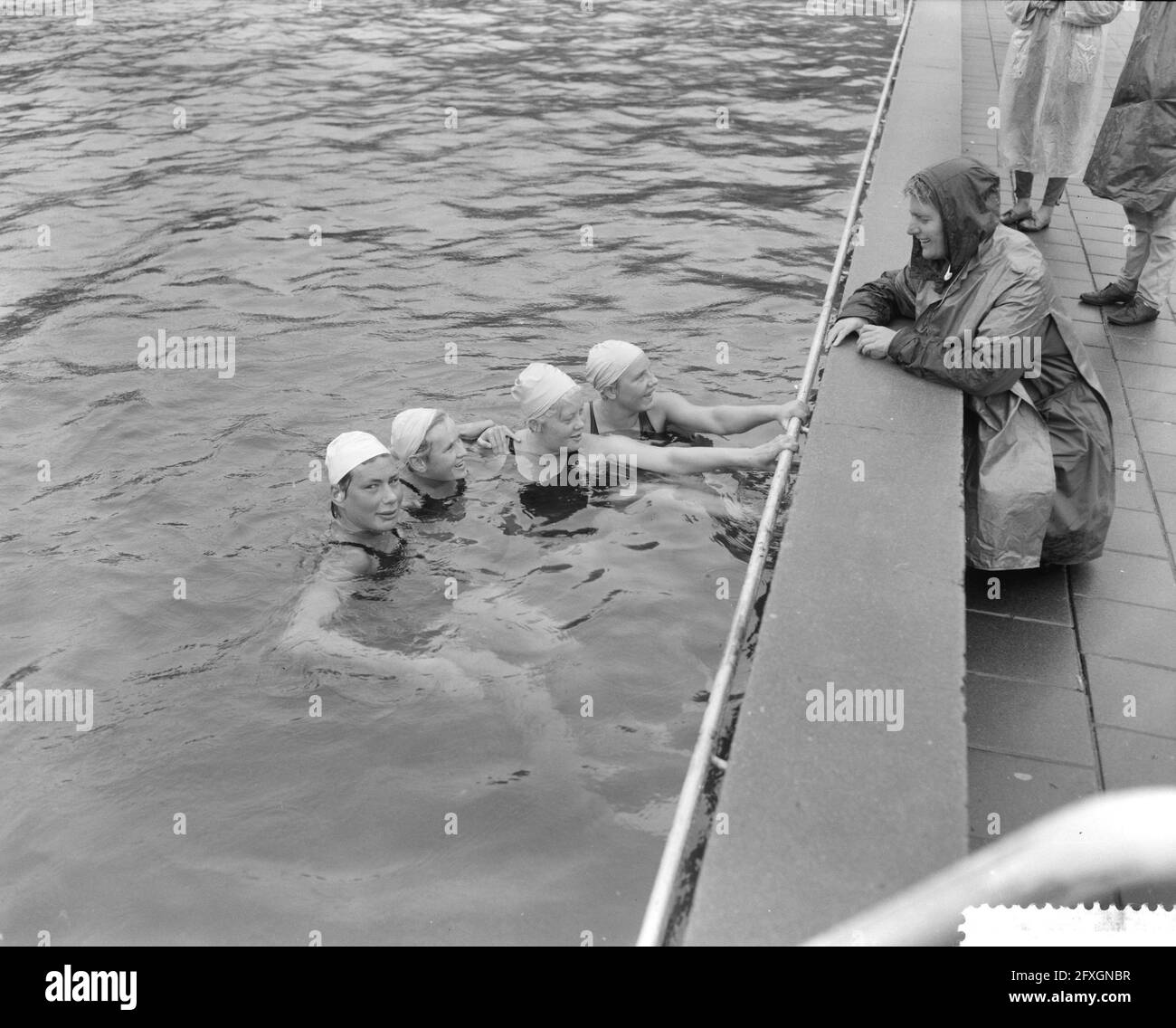 Four Naarden swimmers going to the Olympics from left to right A. den Haan, M. Heemskerk, A. Voorbij and T. Lagerberg, August 15, 1960, Olympics, The Netherlands, 20th century press agency photo, news to remember, documentary, historic photography 1945-1990, visual stories, human history of the Twentieth Century, capturing moments in time Stock Photo