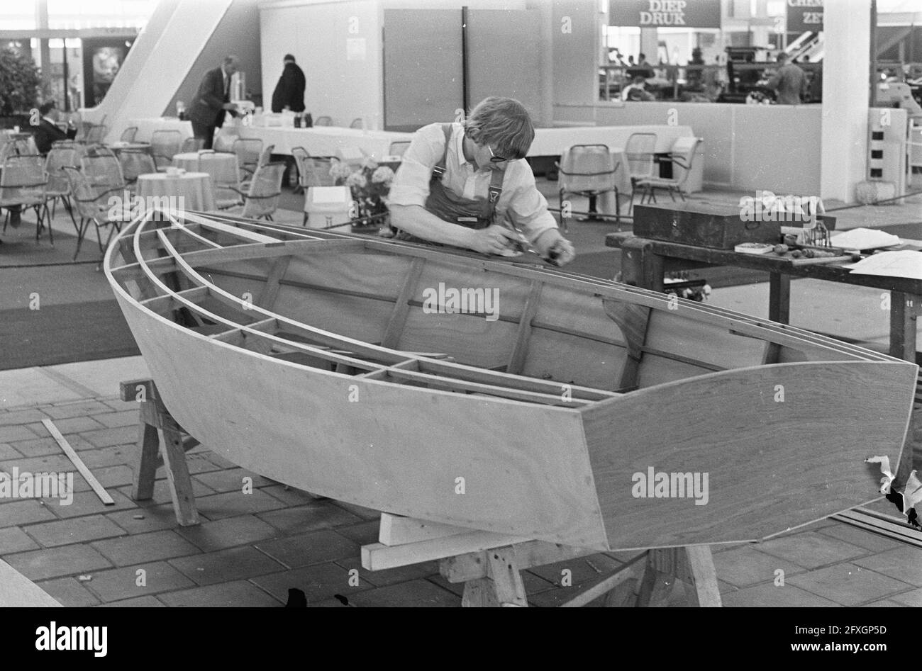 Fifth National Vocational Manifestation in Utrecht, a boat builder at work, May 30, 1967, Vocational Manifestations, The Netherlands, 20th century press agency photo, news to remember, documentary, historic photography 1945-1990, visual stories, human history of the Twentieth Century, capturing moments in time Stock Photo