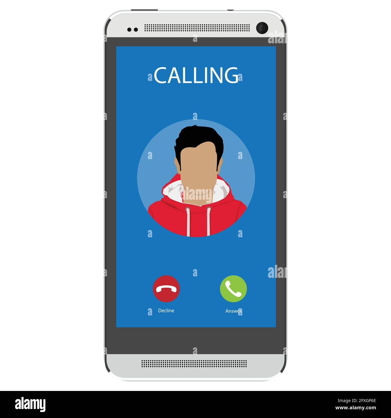 Incoming call on smartphone screen. Flat design vector illustration. Calling service. Modern concept for web banners, web sites, infographics. Creativ Stock Vector