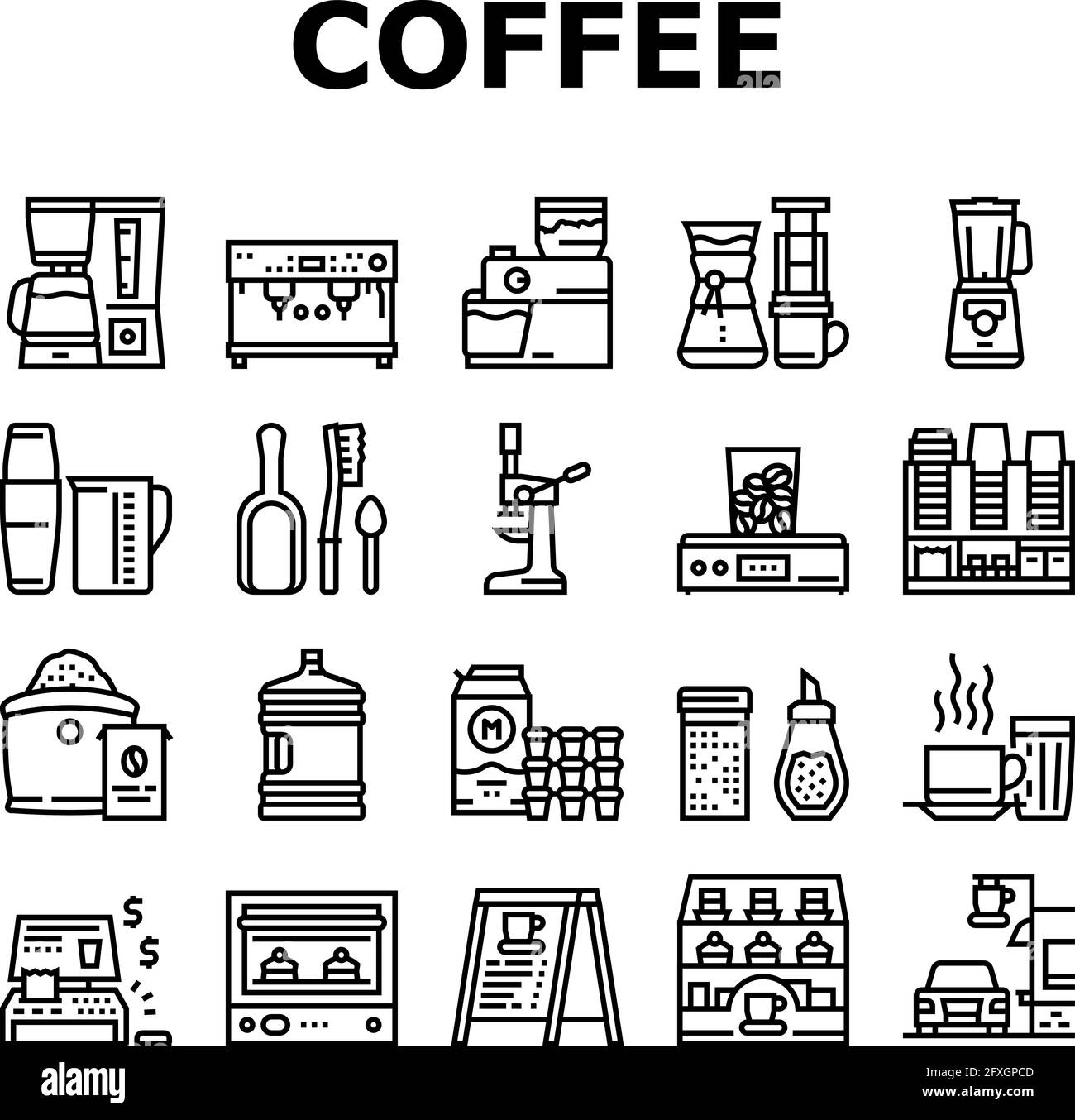 Coffee Shop Equipment Collection Icons Set Vector Stock Vector Image ...
