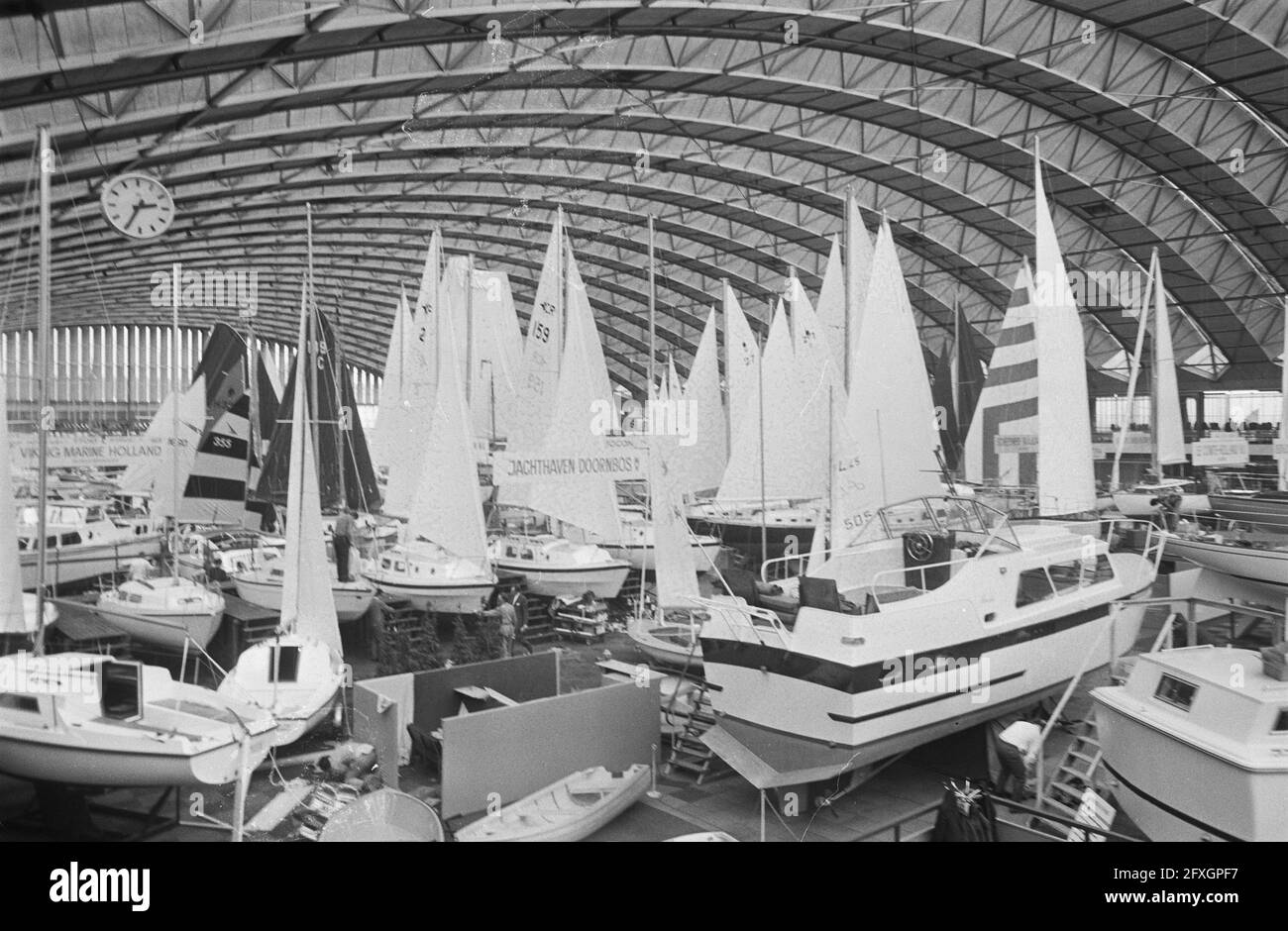 Fifteenth HISWA in RAI Amsterdam. Preparations. Boat with parachute, March 12, 1970, Preparations, fairs, boats, The Netherlands, 20th century press agency photo, news to remember, documentary, historic photography 1945-1990, visual stories, human history of the Twentieth Century, capturing moments in time Stock Photo