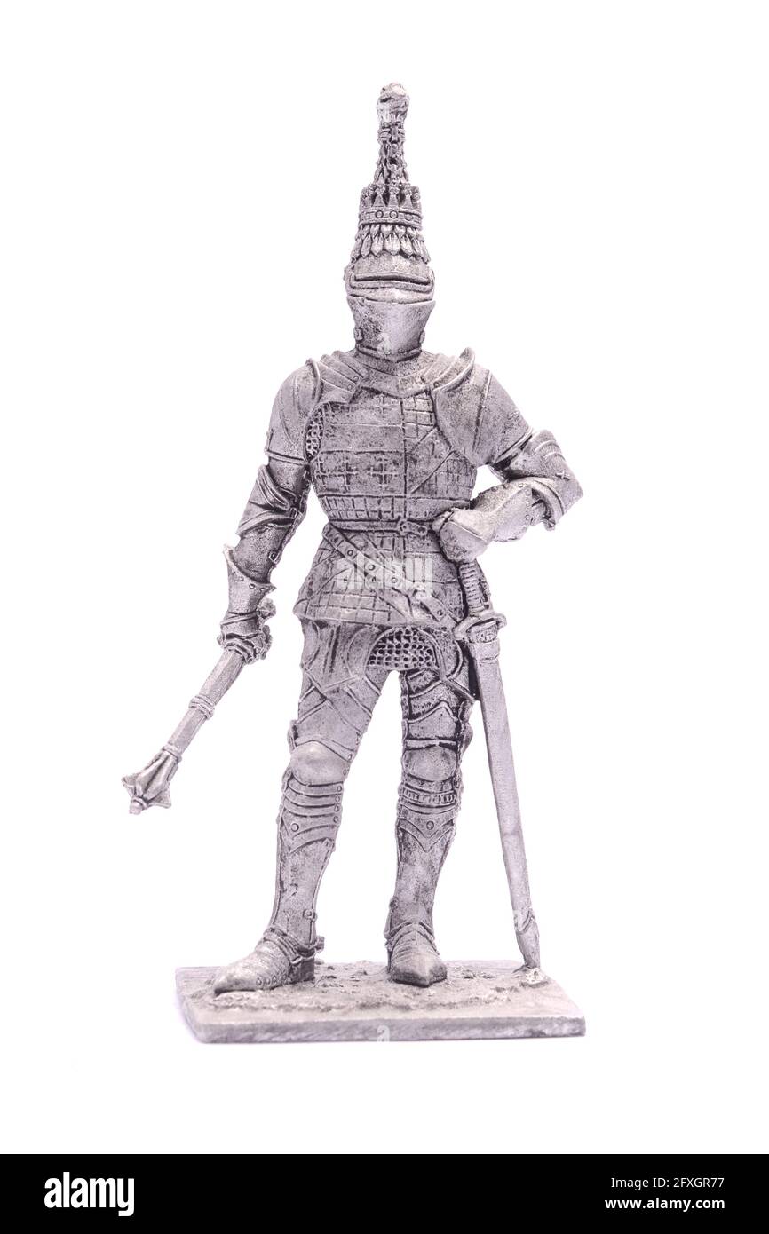 tin soldier medieval knight  isolated on white Stock Photo