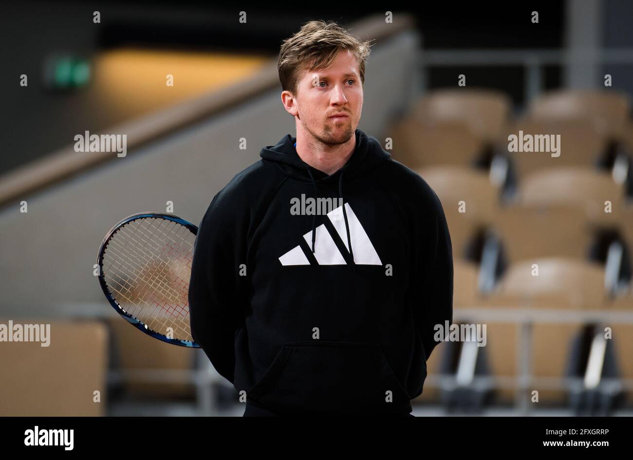 Coach Tom Hill during practice ahead of the Roland-Garros 2021, Grand Slam  tennis tournament, Qualifying,