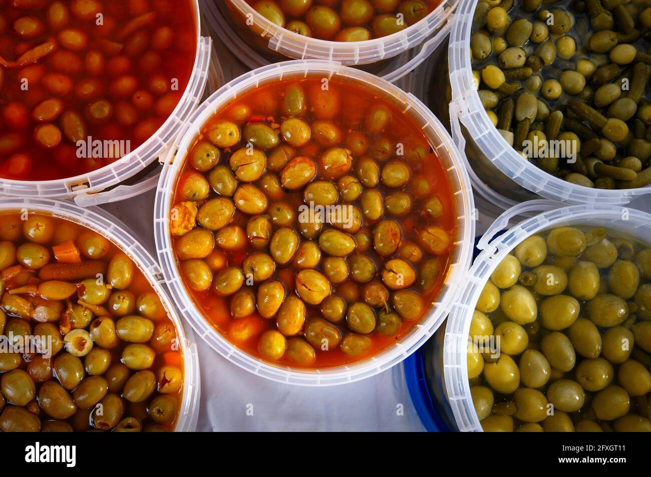 Types of spanish olives in the market Stock Photo - Alamy