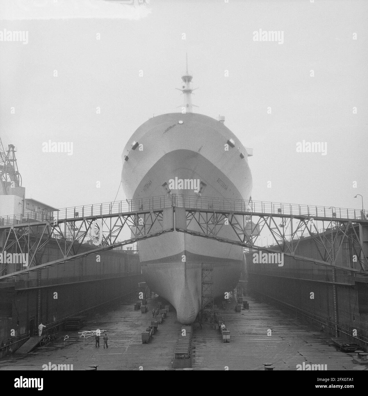 Flagship HAL the s/s Rotterdam in dock for the first time, 5 November 1963, The Netherlands, 20th century press agency photo, news to remember, documentary, historic photography 1945-1990, visual stories, human history of the Twentieth Century, capturing moments in time Stock Photo