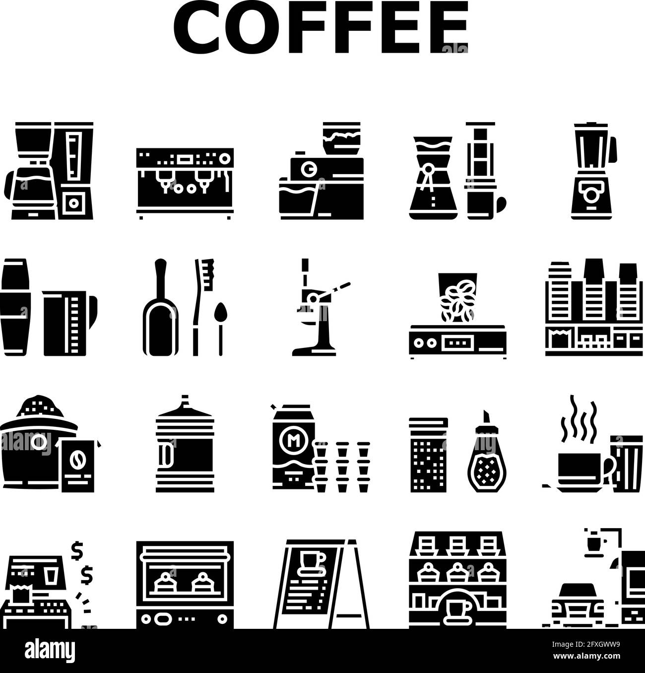 Coffee Shop Equipment Collection Icons Set Vector Stock Vector Image ...