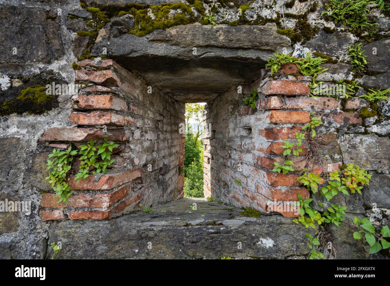 Gorizia, Italy. May 21, 2021.  the loopholes in the walls of the ancient castle of the city Stock Photo