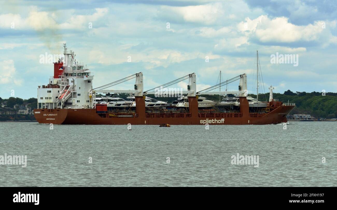 A ship transporting boats. Southampton, UK Stock Photo