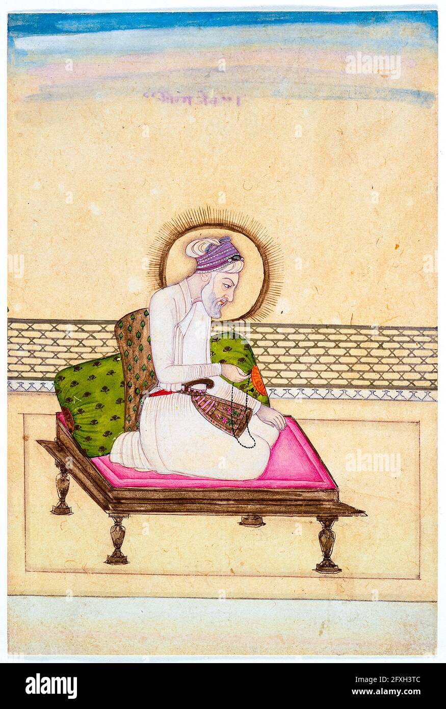 Emperor Aurangzeb (Alamgir I) (1618-1707), 6th Mughal Emperor (1658-1707), portrait painting by Mughal School, circa 1725 Stock Photo