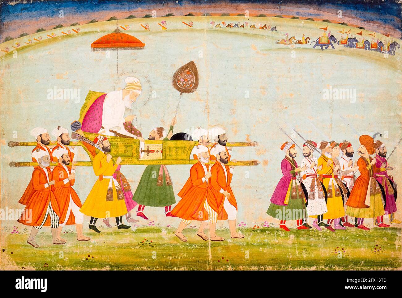 Emperor Aurangzeb (Alamgir I) (1618-1707), 6th Mughal Emperor (1658-1707), carried on a Palanquin, painting by Mughal School, circa 1775 Stock Photo