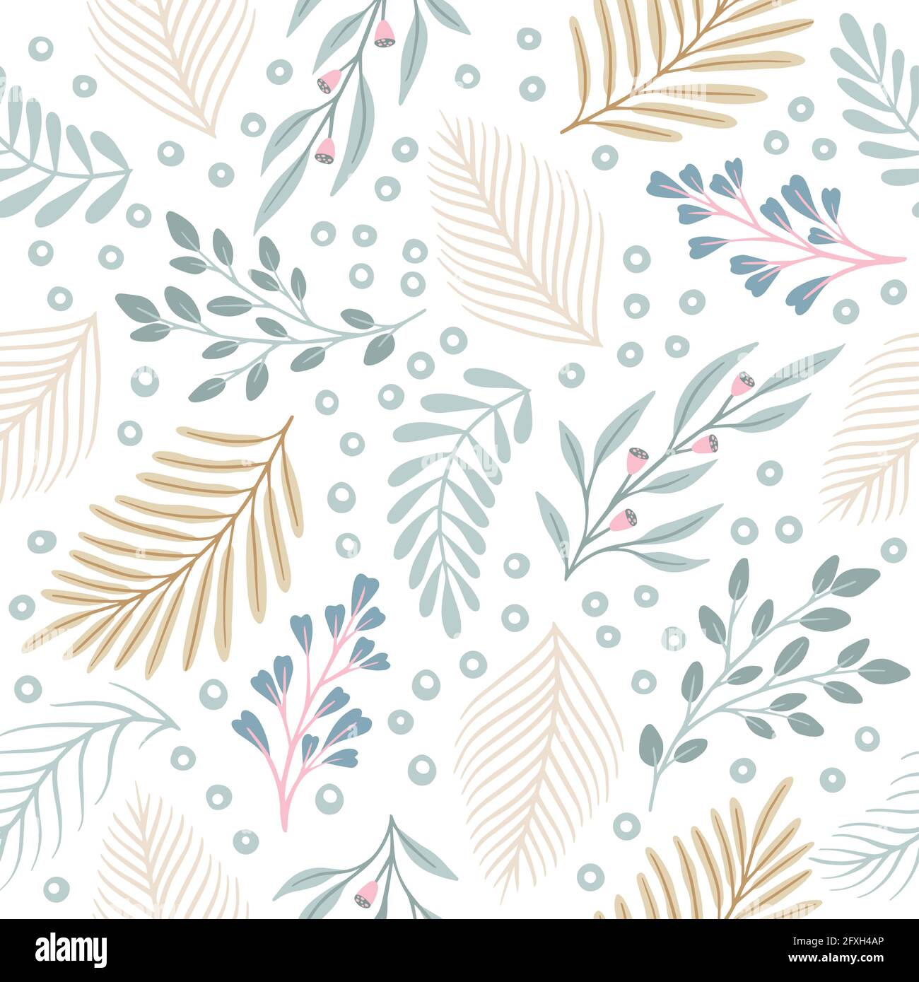 Seamless cute floral vector pattern with plant and flowers. Flower ...