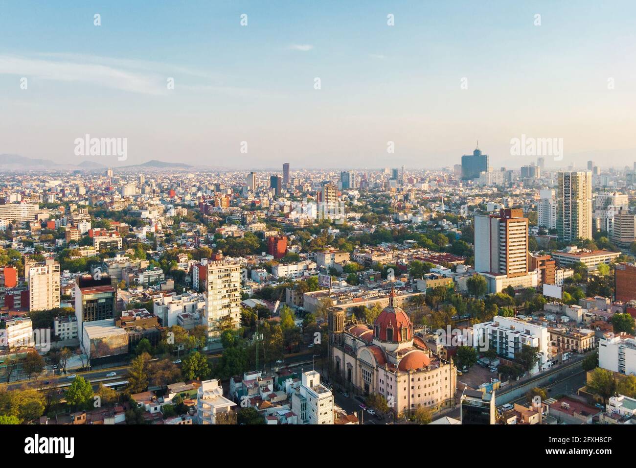 Daytime aerial view of Mexico City, Mexico. Stock Photo