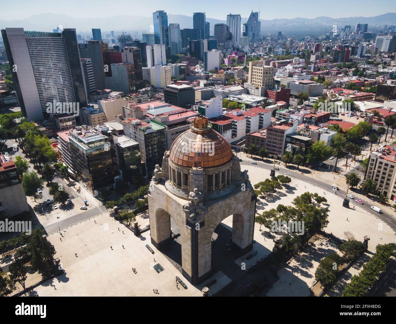 Daytime aerial view of historical landmark Monument to the Revolution located at Republic Square in Mexico City, Mexico. Stock Photo