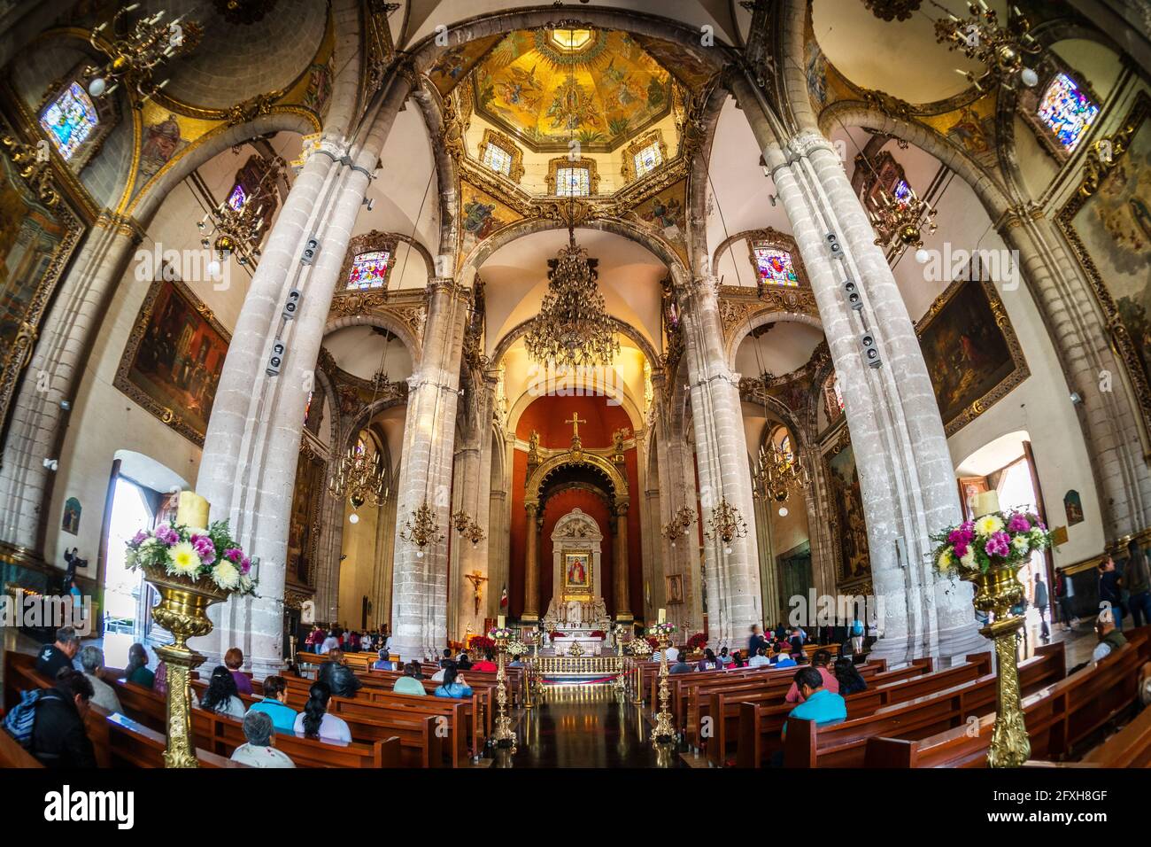 Interior of historical landmark Basilica of Our Lady of Guadalupe in Mexico City, Mexico. Stock Photo