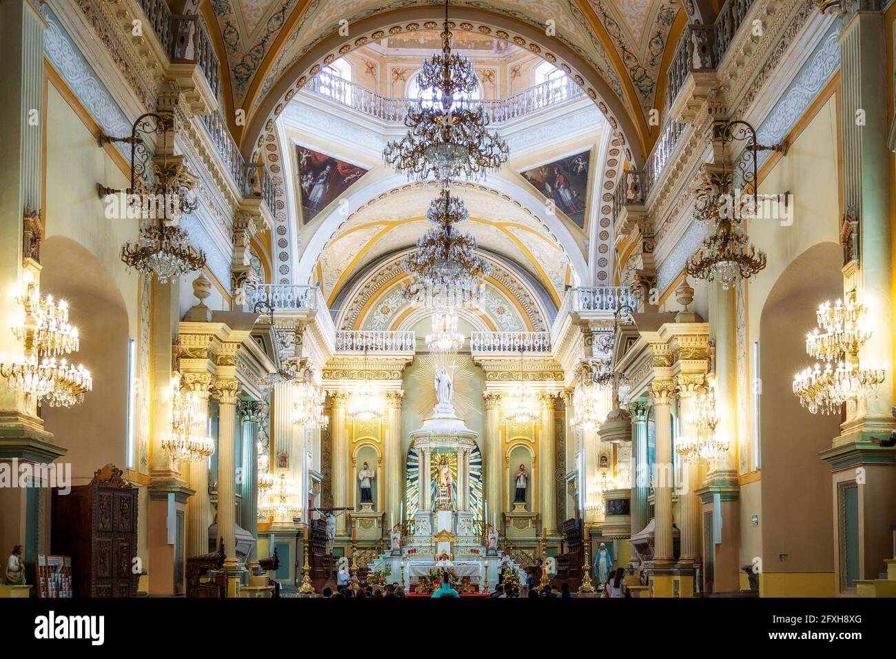 Interior of historical landmark Basilica Our Lady of Guanajuato in Guanajuato City, Mexico. Stock Photo