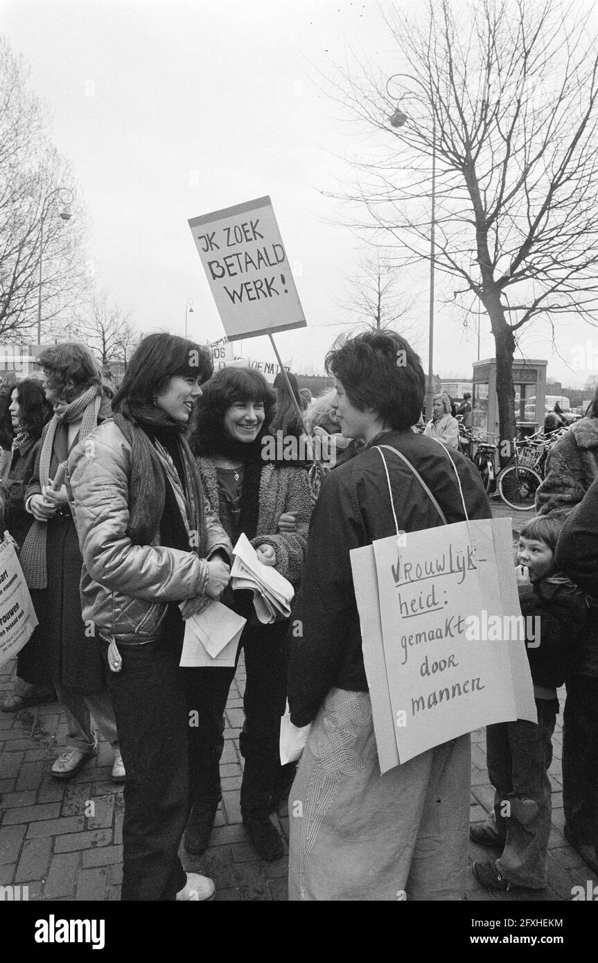 Women's demonstration in Amsterdam under the slogan Women demand paid work,  8 March 1980, demonstrations, women, The Netherlands, 20th century press  agency photo, news to remember, documentary, historic photography  1945-1990, visual stories,