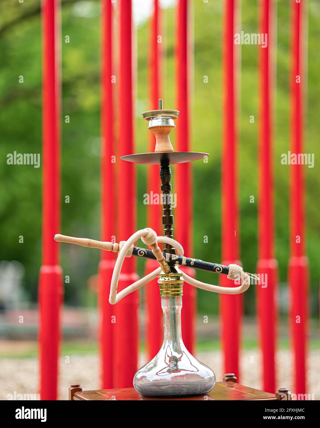 The head of a hookah, water pipe or shisha with glowing coal in the ...