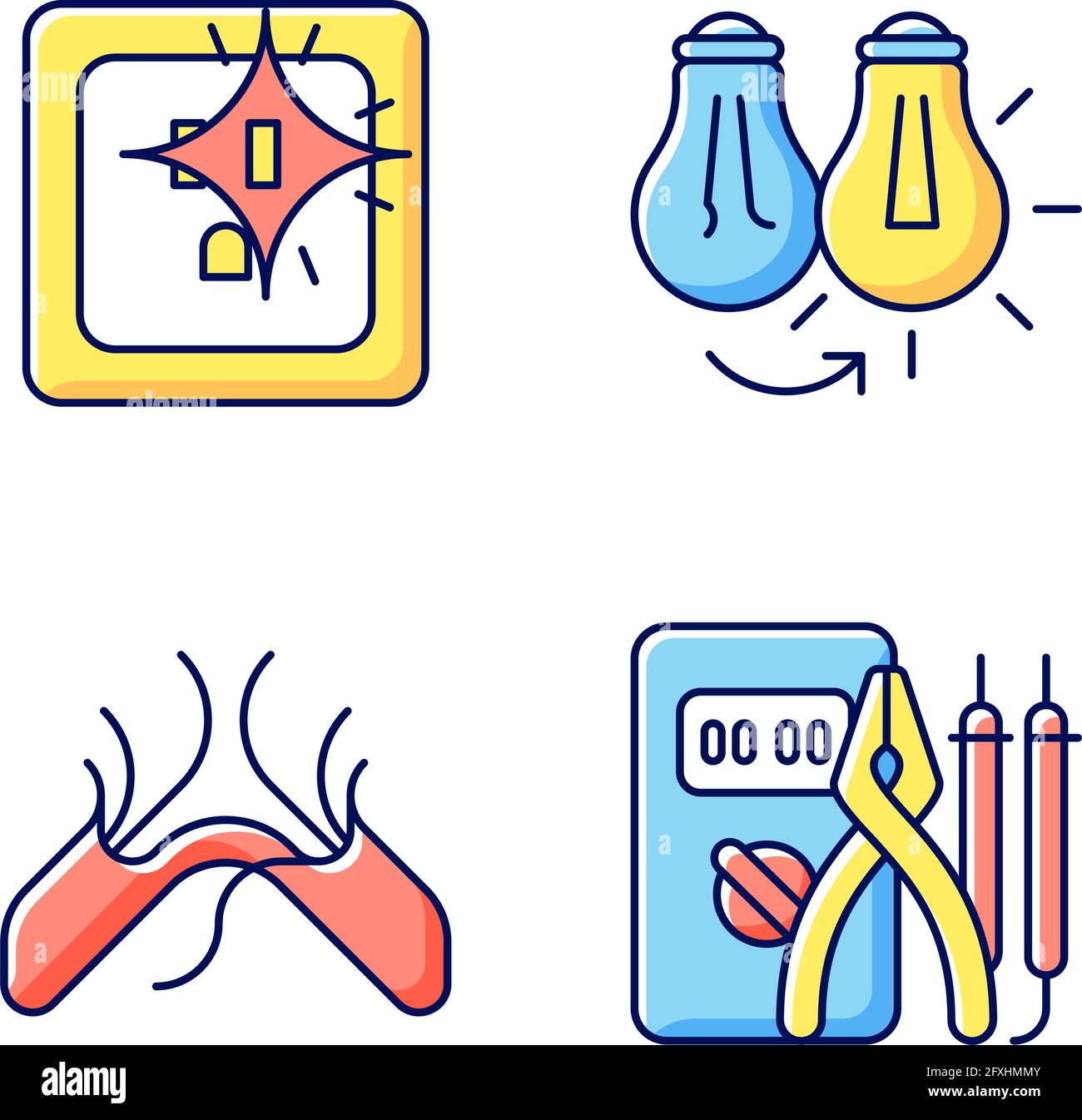 Electrician service RGB color icons set Stock Vector