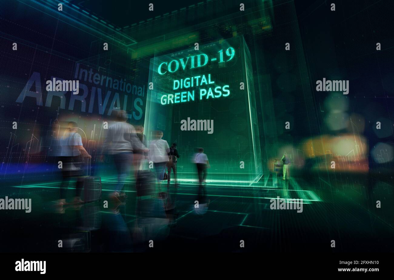 COVID-19 digital green pass for airport travelers Stock Photo