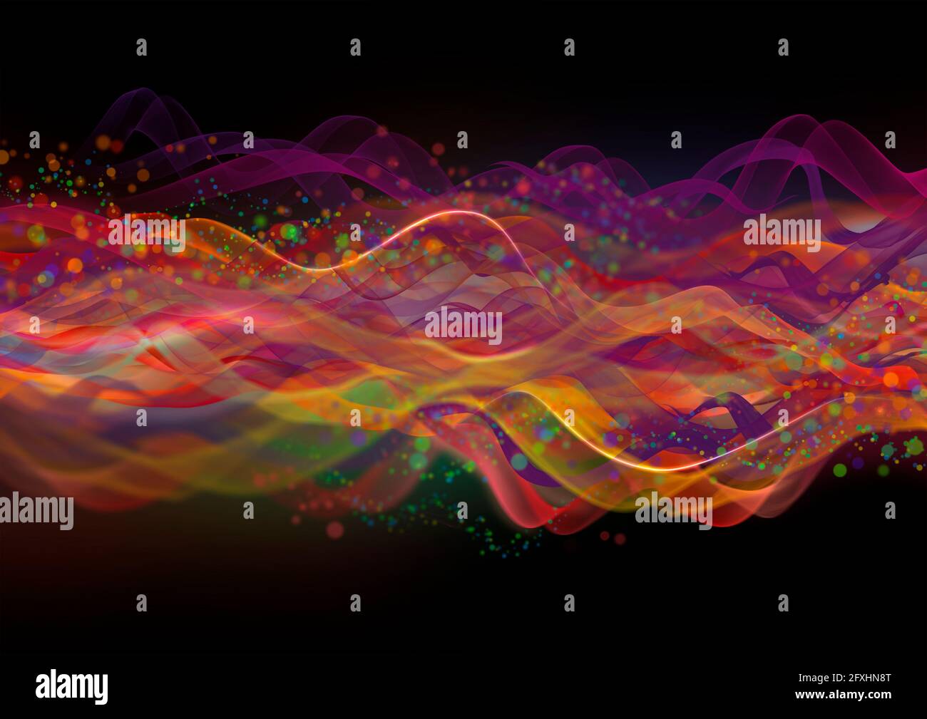 Abstract multicolor wave pattern on black background Stock Photo