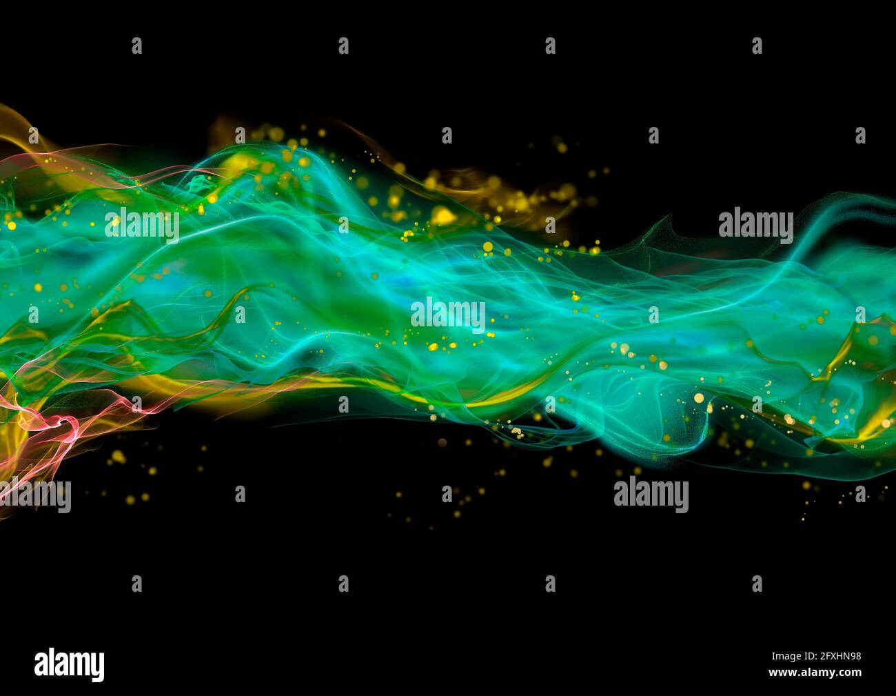 Vibrant green and yellow wave pattern on black background Stock Photo