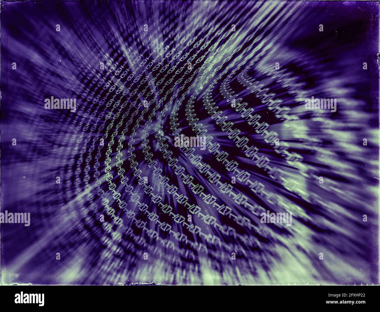 Swirling Binary code background in a purple tone Stock Photo