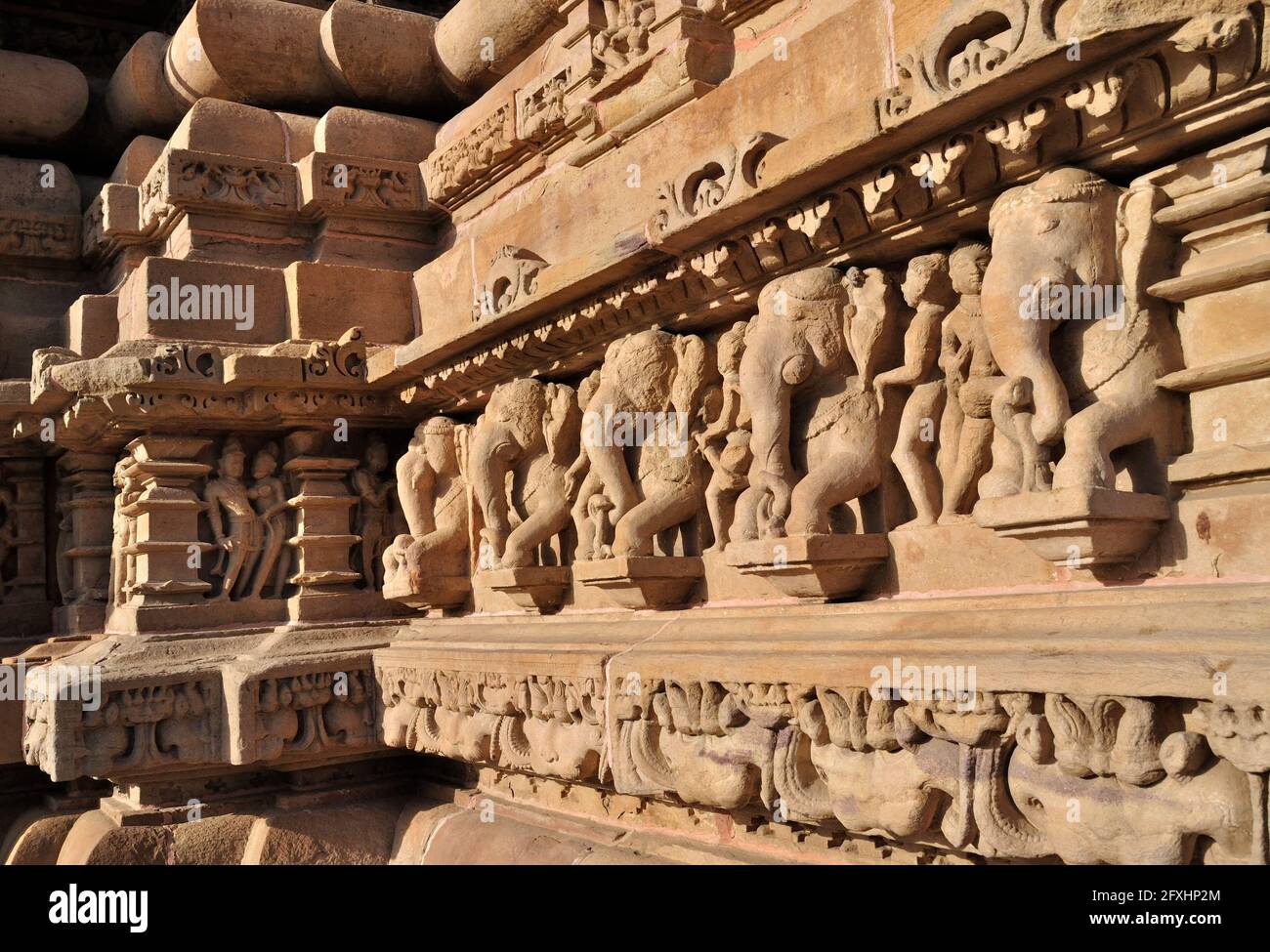Elephant Sculptures at Vishvanatha Temple, Western temples of Khajuraho, Madhya Pradesh, India Stock Photo