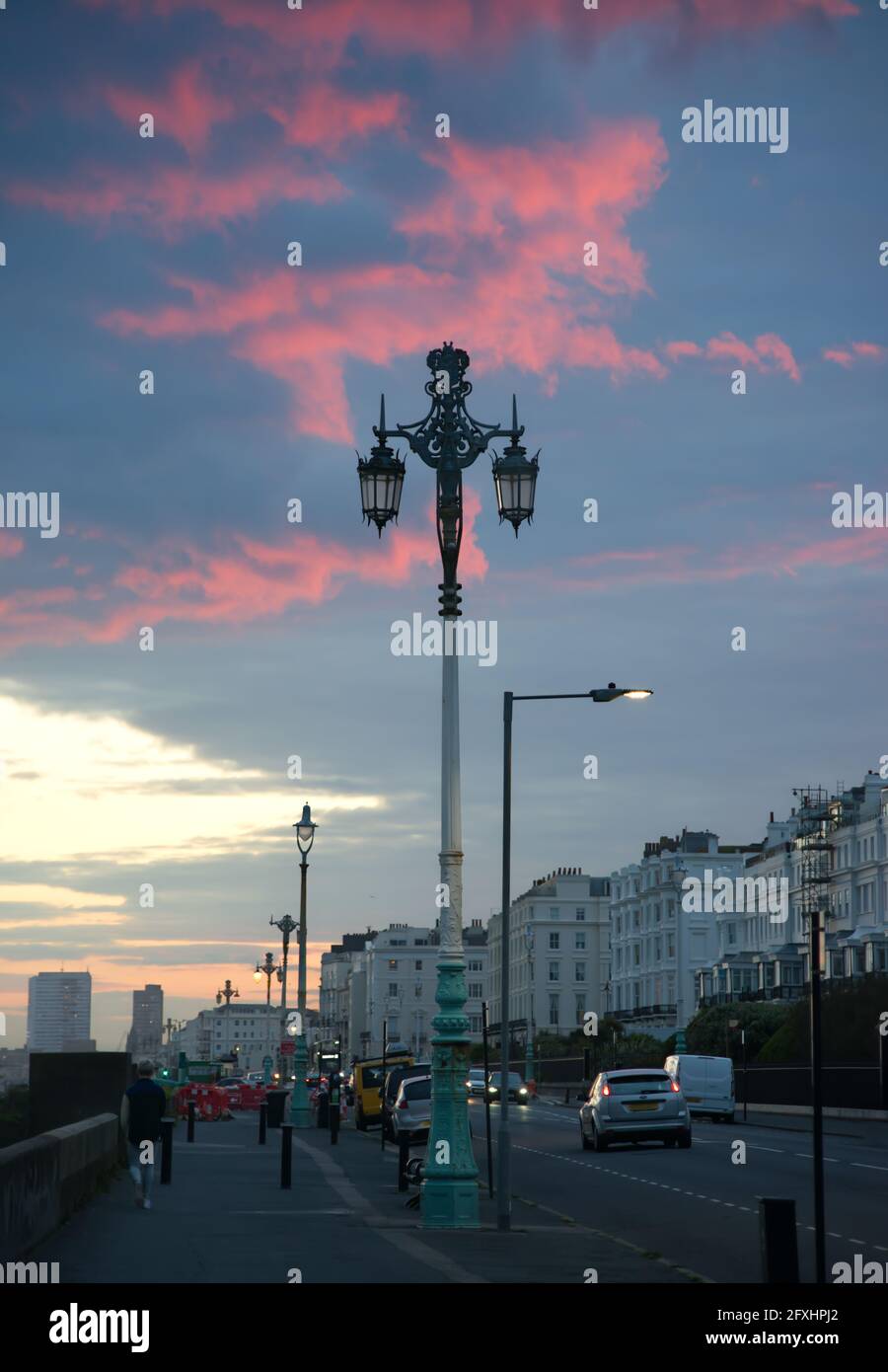 Brighton at sunset with pink sky Stock Photo