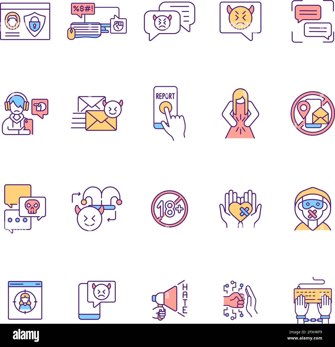 Cyberharassment RGB color icons set Stock Vector Image & Art - Alamy