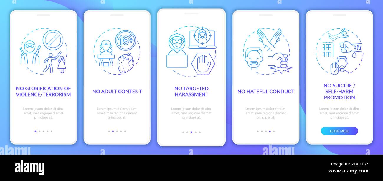 Social media safety onboarding mobile app page screen with concepts ...