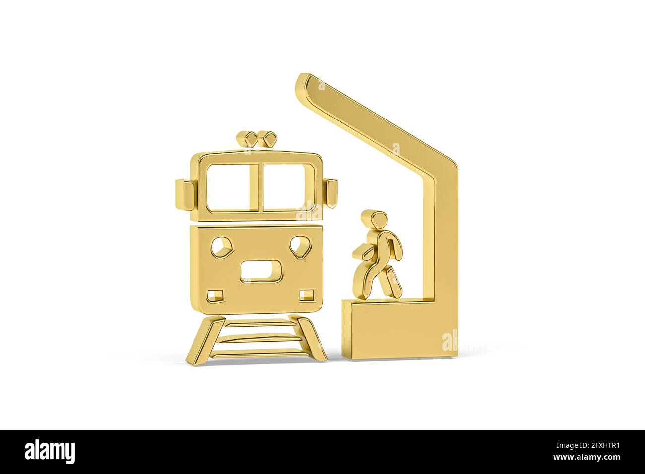 Golden 3d train icon isolated on white background - 3D render Stock ...