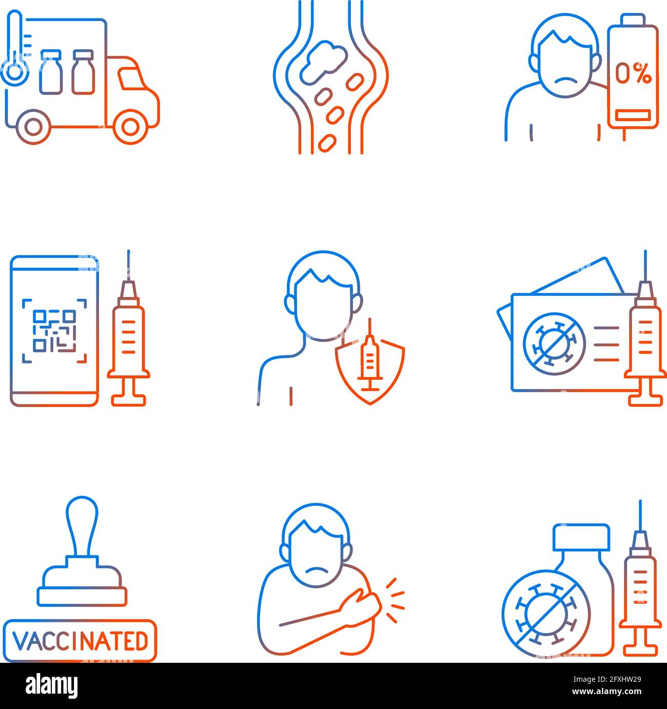 Covid passport gradient linear vector icons set Stock Vector