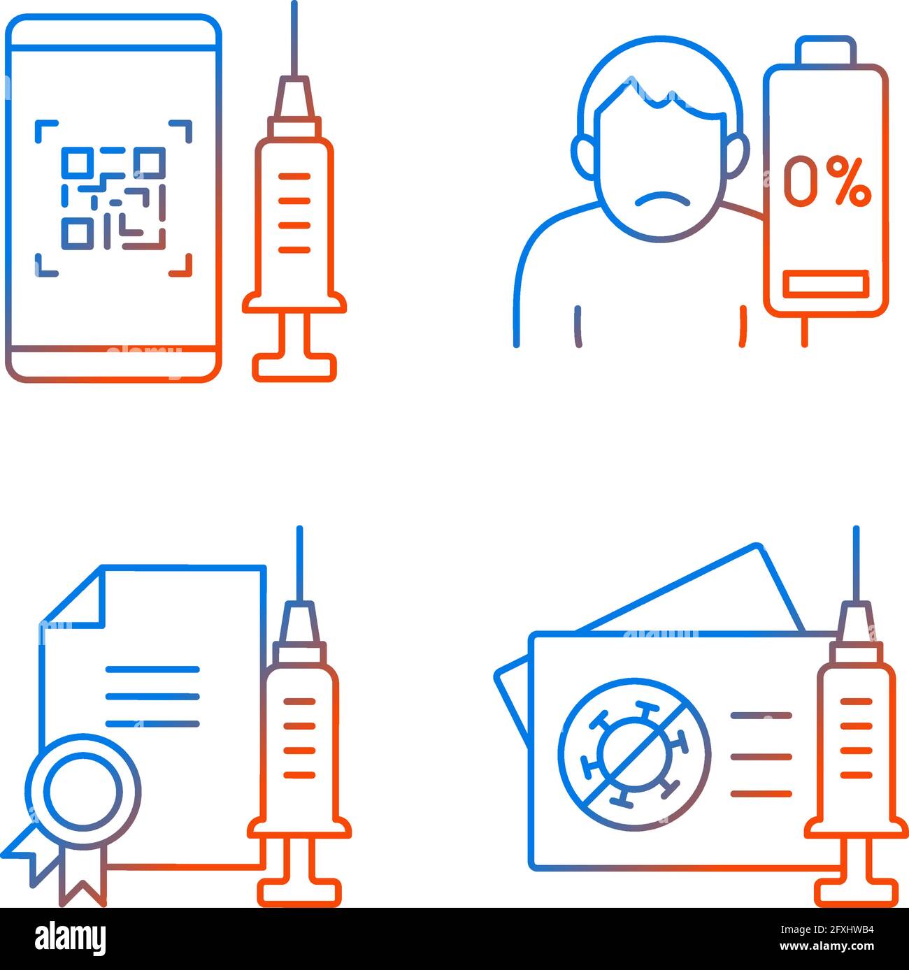 Covid vaccine quality gradient linear vector icons set Stock Vector