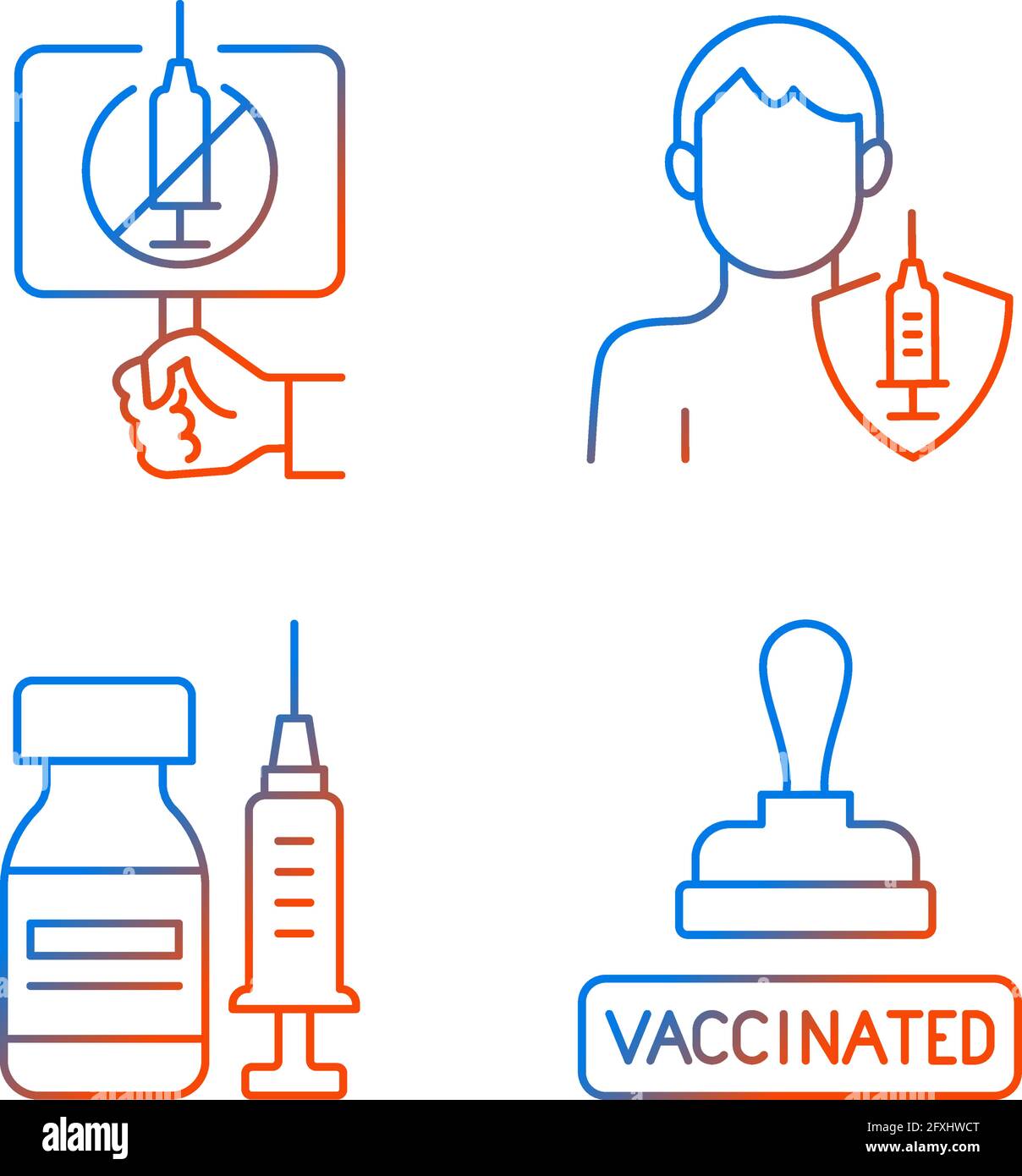 Immunization against virus gradient linear vector icons set Stock Vector